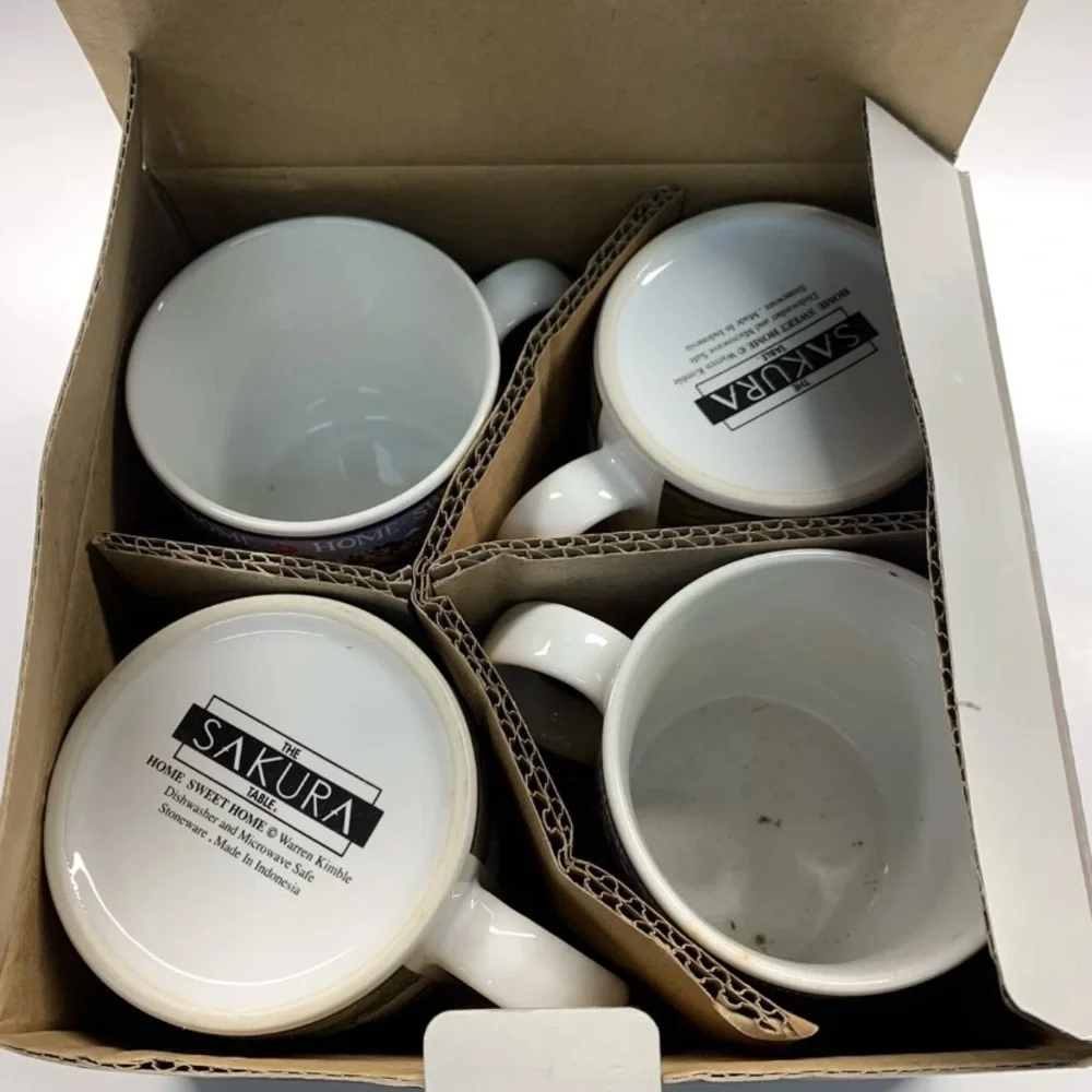 Vintage Home Sweet Home Sakura Warren Kimble Oneida Set of 4 Coffee Mugs NEW NWT - Picture 3 of 5